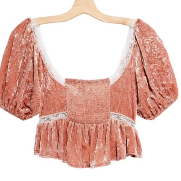 FREE PEOPLE VELVET AND LACE  CROPPED TOP IN MAUVE - Picture 6 of 16